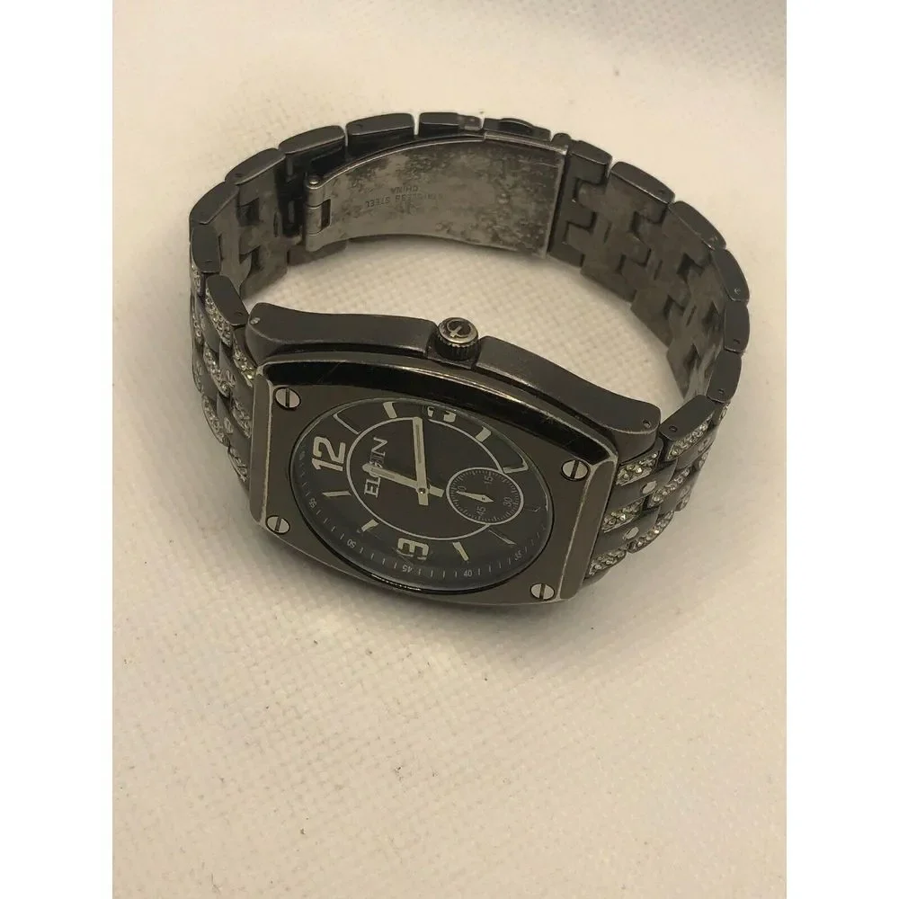 Elgin FG9752 Men's Silver Stainless Steel Analog Black Dial Quartz Watch KS126